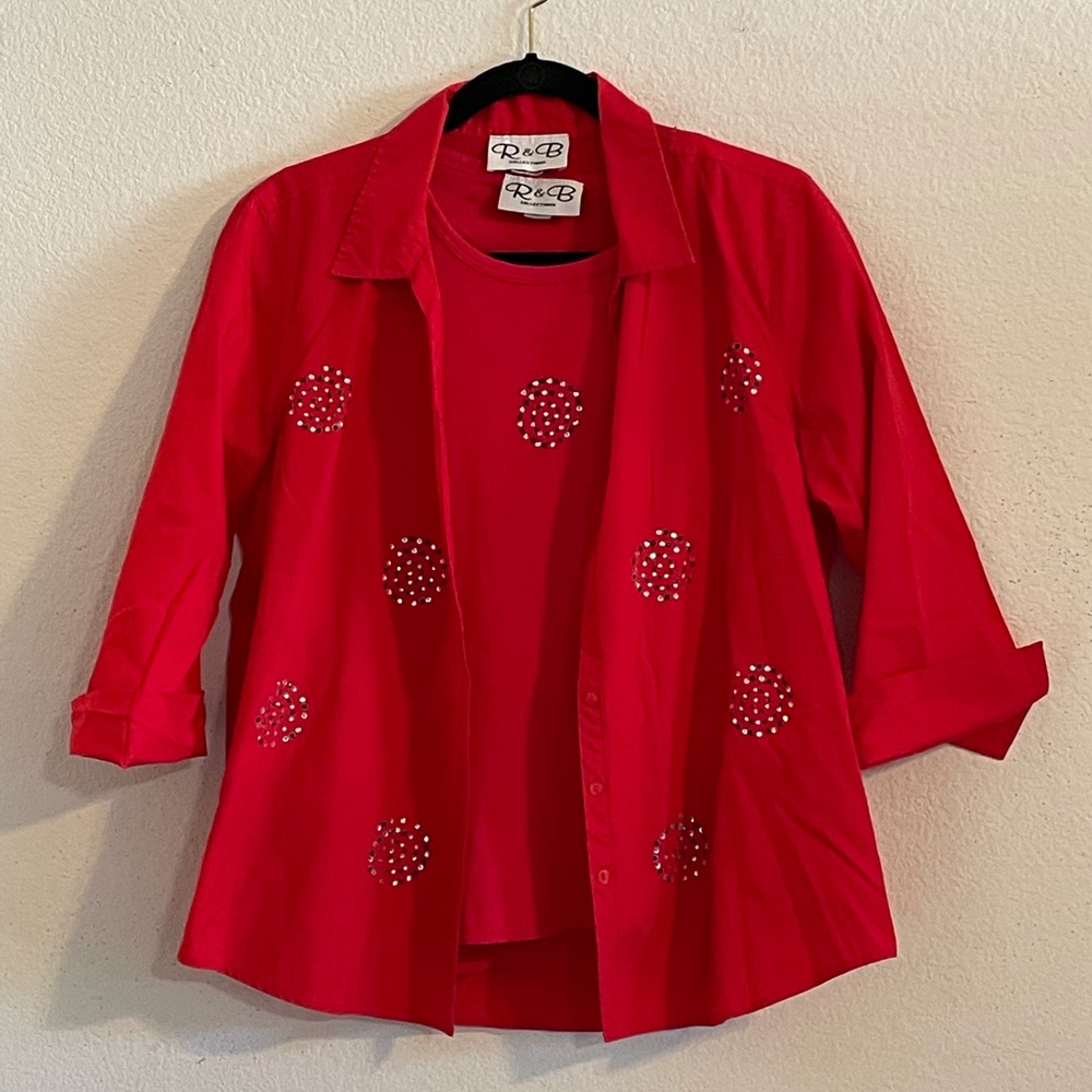 VINTAGE SET BLINGED TOPS RED
